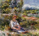 Young girl seated in a meadow 1916
